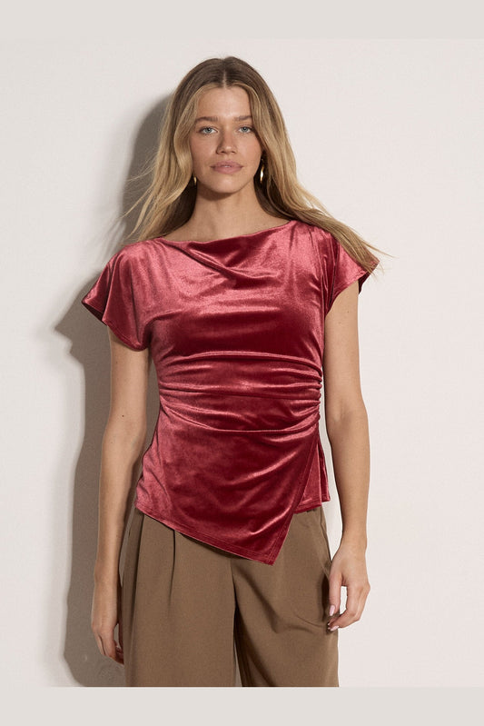 APRICOT Velvet Side Ruche Asymmetric Top
