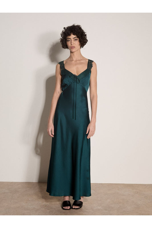 APRICOT Lace Satin Maxi Dress