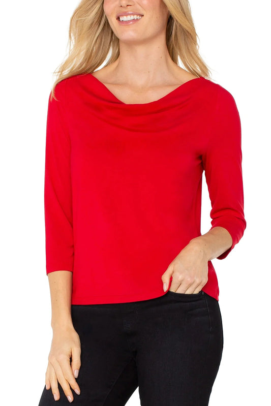 LIVERPOOL ¾ Sleeve Draped Neck Knit Top LM8D24KB02
